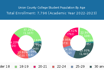 Union County College 2023 Student Population Age Diversity Pie chart