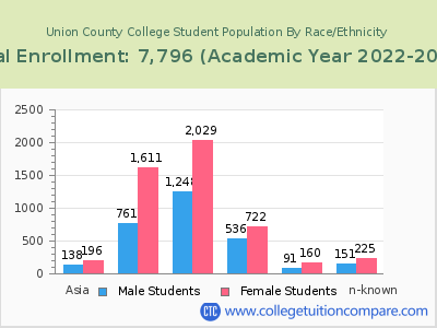 Union County College 2023 Student Population by Gender and Race chart