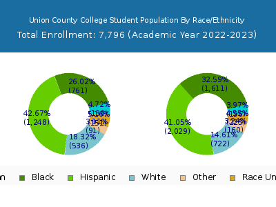 Union County College 2023 Student Population by Gender and Race chart