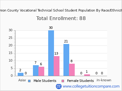 Union County Vocational Technical School 2025 Student Population by Gender and Race chart