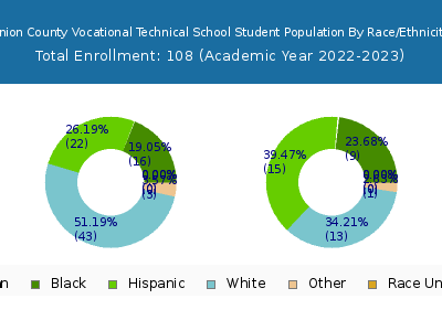 Union County Vocational Technical School 2023 Student Population by Gender and Race chart