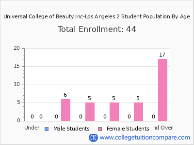 Universal College of Beauty Inc-Los Angeles 2 2024 Student Population by Age chart