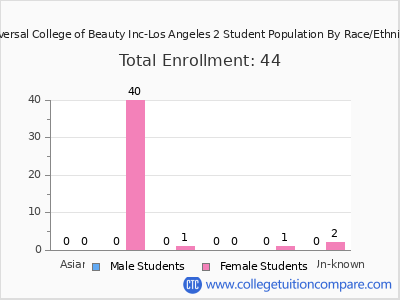 Universal College of Beauty Inc-Los Angeles 2 2025 Student Population by Gender and Race chart