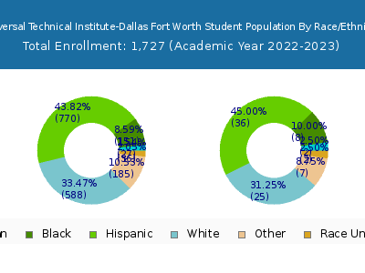 Universal Technical Institute-Dallas Fort Worth 2023 Student Population by Gender and Race chart