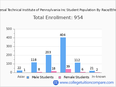 Universal Technical Institute of Pennsylvania Inc 2025 Student Population by Gender and Race chart
