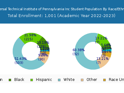 Universal Technical Institute of Pennsylvania Inc 2023 Student Population by Gender and Race chart