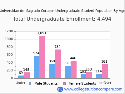 Universidad del Sagrado Corazon 2025 Undergraduate Enrollment by Age chart