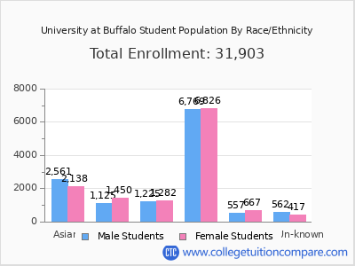 University at Buffalo 2025 Student Population by Gender and Race chart