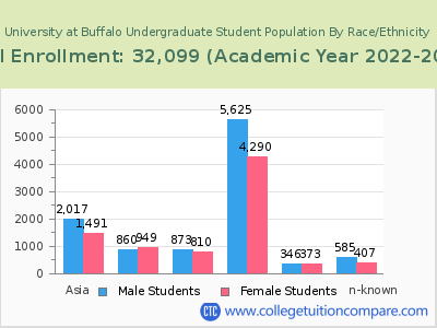 University at Buffalo 2023 Undergraduate Enrollment by Gender and Race chart