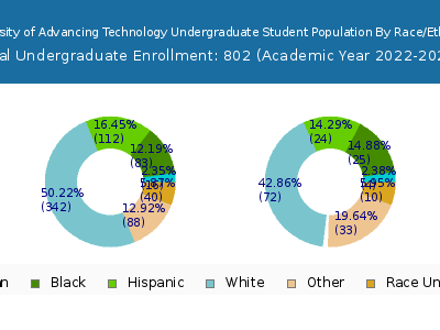 University of Advancing Technology 2023 Undergraduate Enrollment by Gender and Race chart