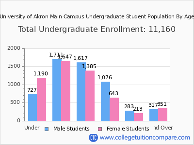 University of Akron Main Campus 2025 Undergraduate Enrollment by Age chart
