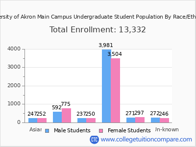 University of Akron Main Campus 2025 Undergraduate Enrollment by Gender and Race chart