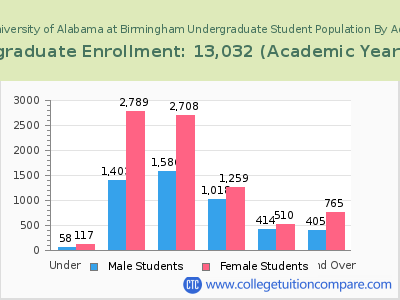 University of Alabama at Birmingham 2023 Undergraduate Enrollment by Age chart