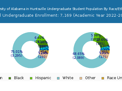 University of Alabama in Huntsville 2023 Undergraduate Enrollment by Gender and Race chart