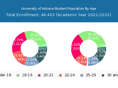 University of Arizona 2023 Student Population Age Diversity Pie chart