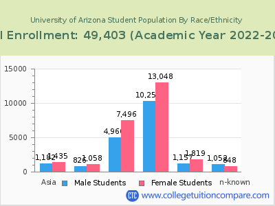 University of Arizona 2023 Student Population by Gender and Race chart