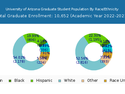 University of Arizona 2023 Graduate Enrollment by Gender and Race chart