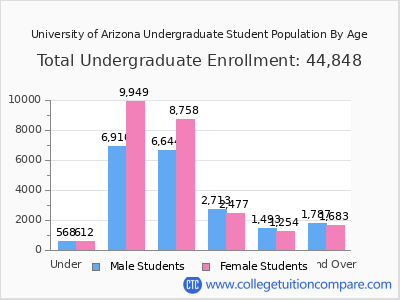 University of Arizona 2025 Undergraduate Enrollment by Age chart