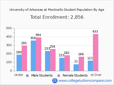 University of Arkansas at Monticello 2025 Student Population by Age chart