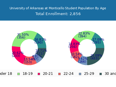 University of Arkansas at Monticello 2025 Student Population Age Diversity Pie chart