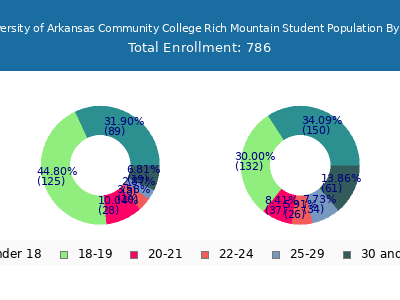 University of Arkansas Community College Rich Mountain 2024 Student Population Age Diversity Pie chart