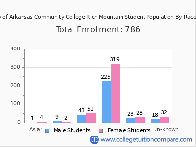 University of Arkansas Community College Rich Mountain 2025 Student Population by Gender and Race chart