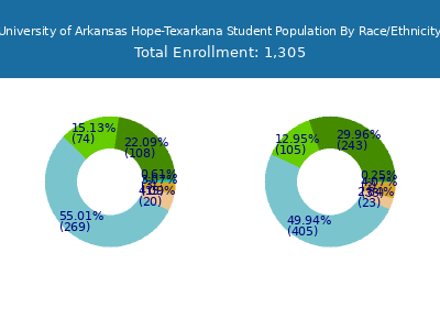 University of Arkansas Hope-Texarkana 2025 Student Population by Gender and Race chart