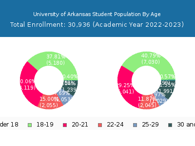 University of Arkansas 2023 Student Population Age Diversity Pie chart