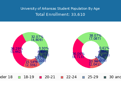 University of Arkansas 2025 Student Population Age Diversity Pie chart