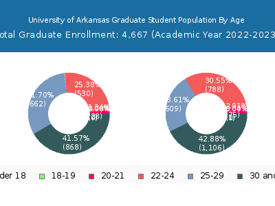 University of Arkansas 2023 Graduate Enrollment Age Diversity Pie chart