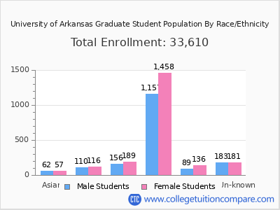 University of Arkansas 2025 Graduate Enrollment by Gender and Race chart