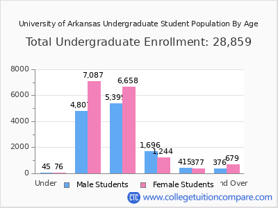 University of Arkansas 2025 Undergraduate Enrollment by Age chart