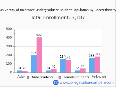 University of Baltimore 2025 Undergraduate Enrollment by Gender and Race chart