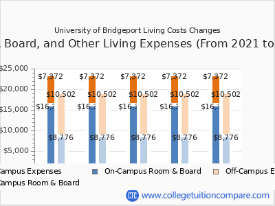 University of Bridgeport 2025 room & board cost chart