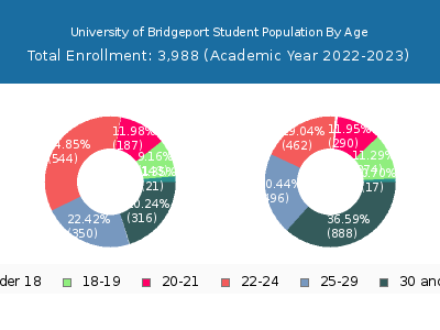 University of Bridgeport 2023 Student Population Age Diversity Pie chart