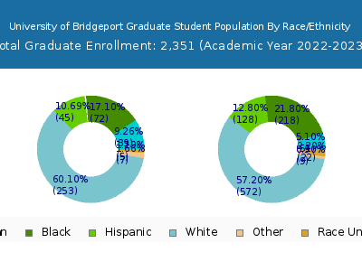 University of Bridgeport 2023 Graduate Enrollment by Gender and Race chart