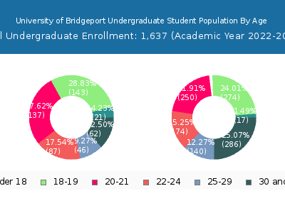 University of Bridgeport 2023 Undergraduate Enrollment Age Diversity Pie chart