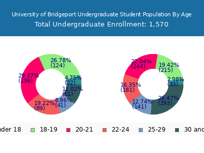 University of Bridgeport 2025 Undergraduate Enrollment Age Diversity Pie chart