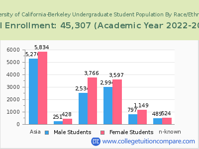 University of California-Berkeley 2023 Undergraduate Enrollment by Gender and Race chart