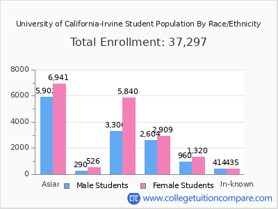 University of California-Irvine 2025 Student Population by Gender and Race chart