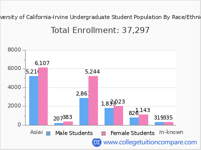 University of California-Irvine 2025 Undergraduate Enrollment by Gender and Race chart