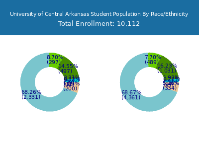 University of Central Arkansas 2025 Student Population by Gender and Race chart