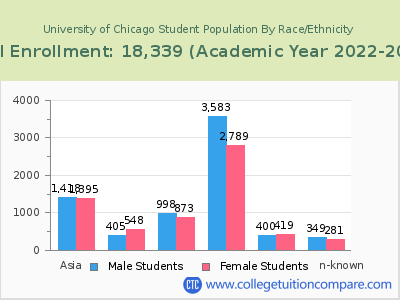 University of Chicago 2023 Student Population by Gender and Race chart