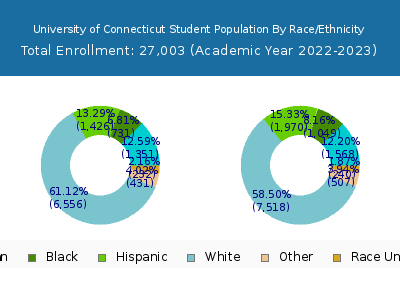 University of Connecticut 2023 Student Population by Gender and Race chart