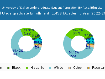 University of Dallas 2023 Undergraduate Enrollment by Gender and Race chart