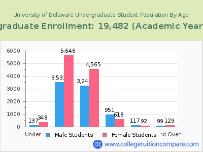 University of Delaware 2023 Undergraduate Enrollment by Age chart