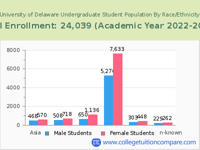 University of Delaware 2023 Undergraduate Enrollment by Gender and Race chart