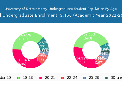 University of Detroit Mercy 2023 Undergraduate Enrollment Age Diversity Pie chart