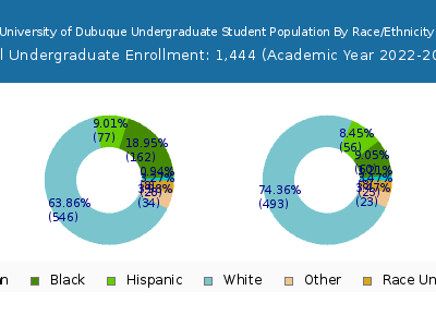 University of Dubuque 2023 Undergraduate Enrollment by Gender and Race chart