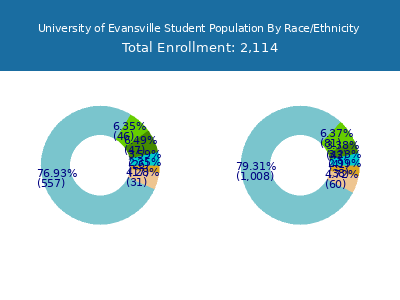 University of Evansville 2025 Student Population by Gender and Race chart